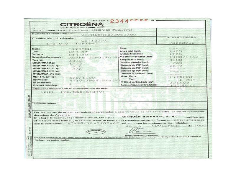 citroen xsara 2.0 hdi d-rhy (89,76cv del año 2000