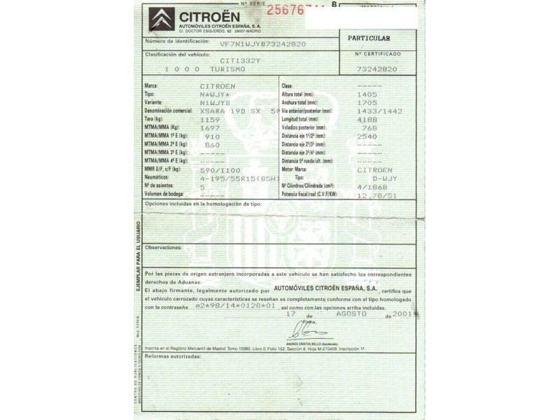 citroen xsara del año 2001