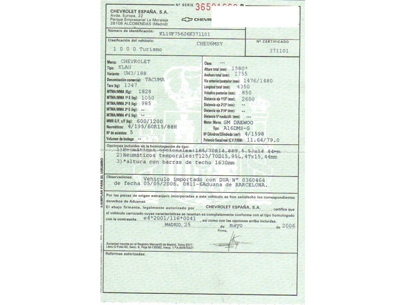 chevrolet tacuma del año 2006