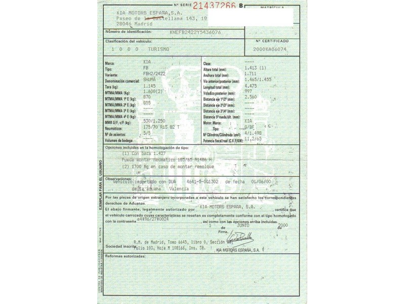 kia shuma del año 2000