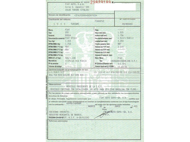 fiat stilo del año 2003