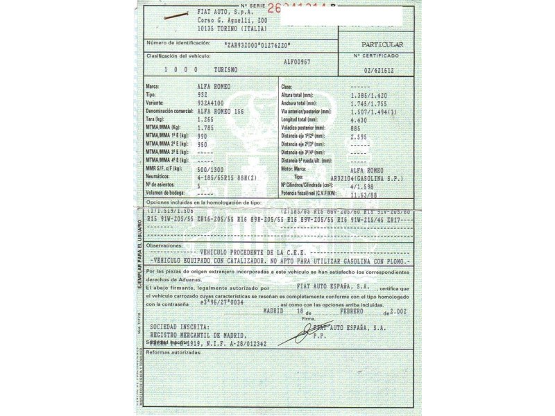 alfa romeo 156 del año 2002