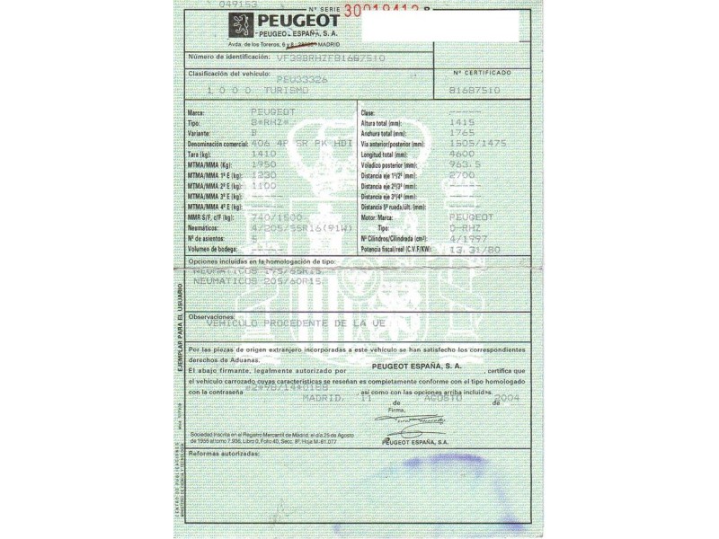 peugeot 406 del año 2004