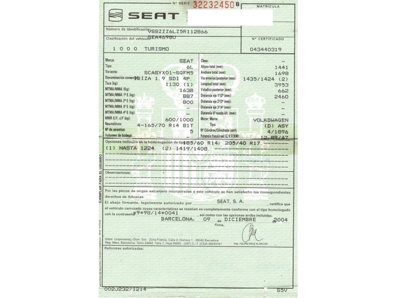 seat ibiza del año 2005