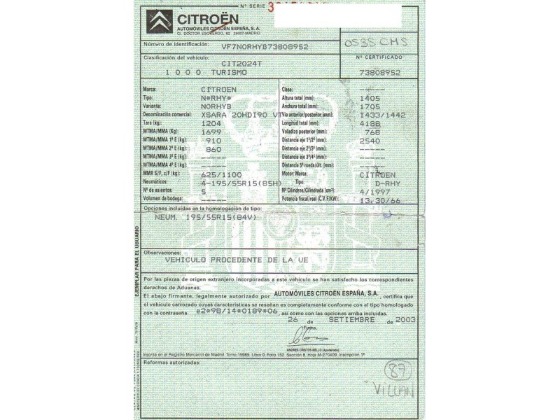 citroen xsara del año 2003