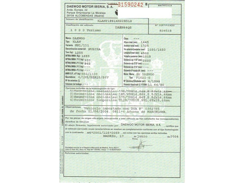 daewoo nubira del año 2004