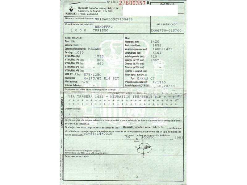 renault megane del año 2002