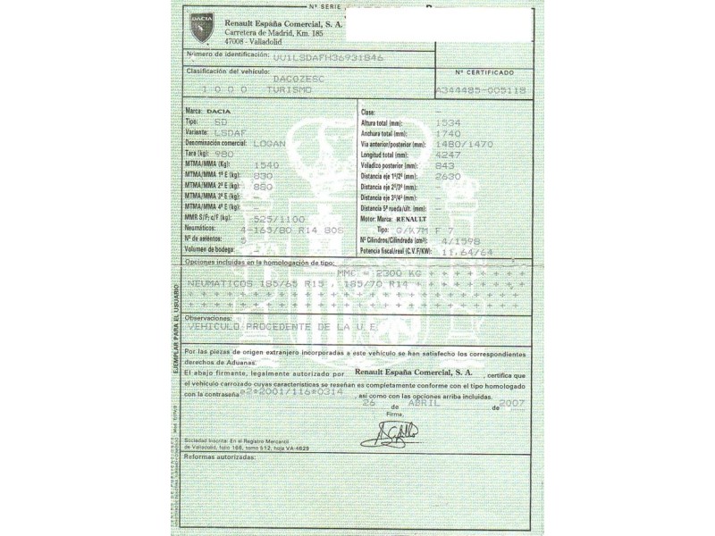 dacia logan del año 2007