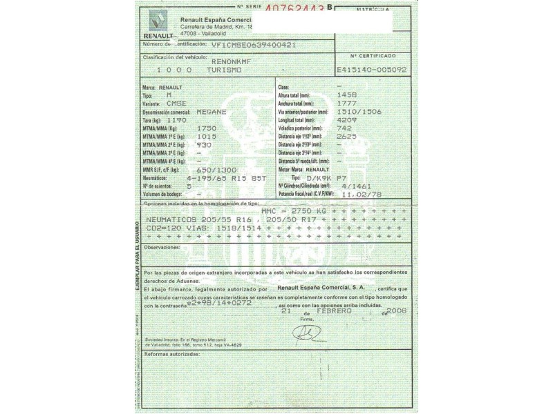 renault megane del año 2008
