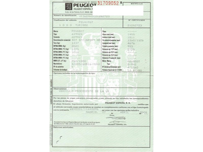 peugeot 407 del año 2005