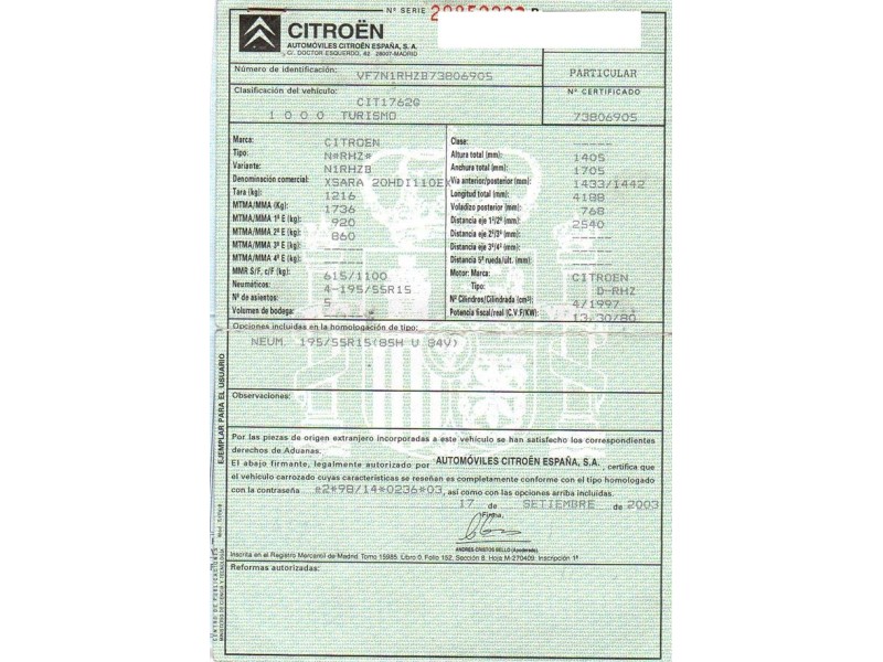 citroen xsara del año 2003