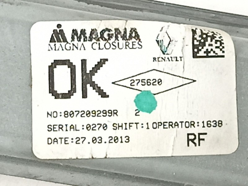 Recambio de elevalunas delantero derecho para dacia sandero ambiance referencia OEM IAM 807209299R  