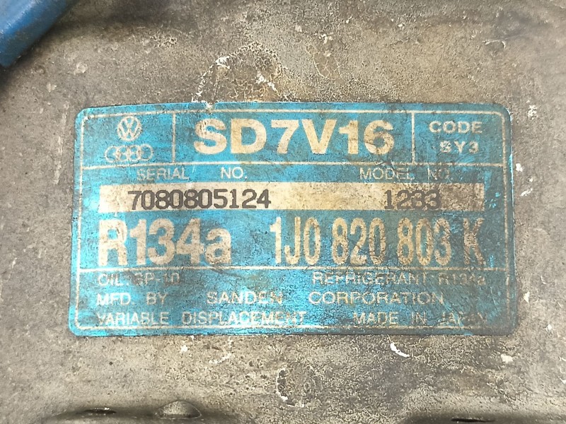Recambio de compresor aire acondicionado para seat toledo (1m2) 1.9 tdi referencia OEM IAM 1J0820803K SD7V16 