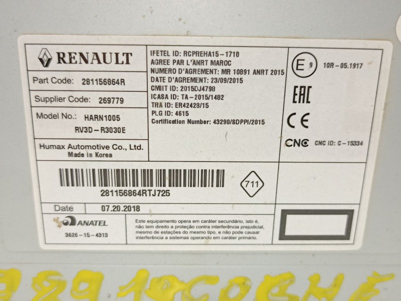 Recambio de radio cd/mp3 para dacia dokker ambiance referencia OEM IAM 281156864R 269779 