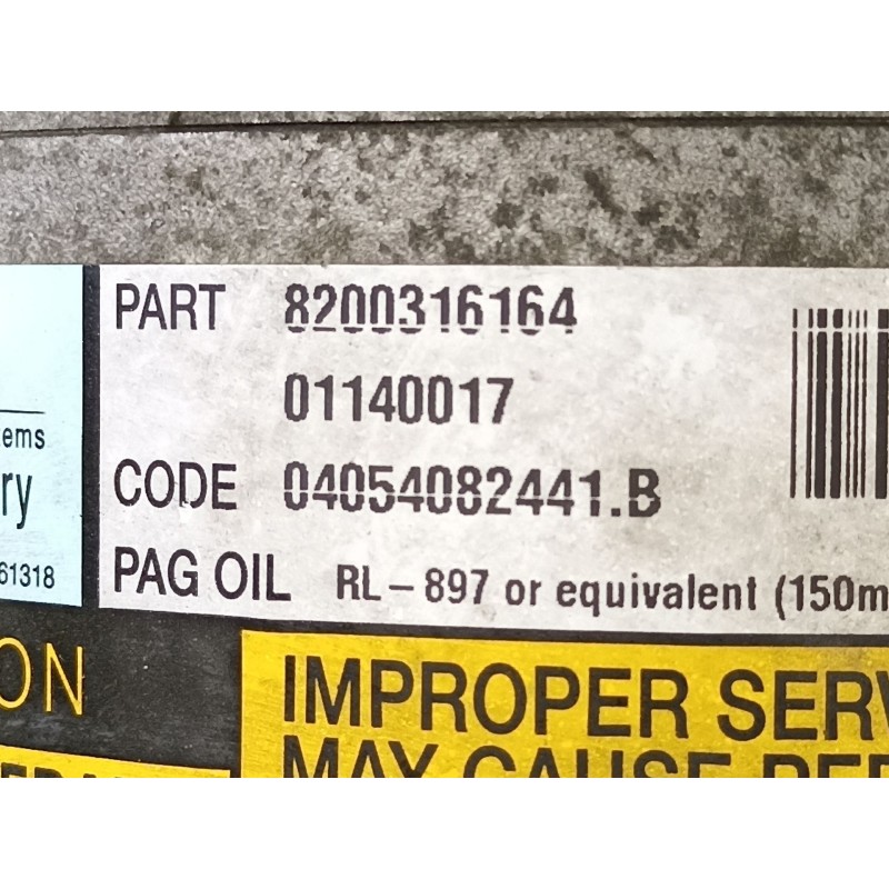 Recambio de compresor aire acondicionado para renault megane 1.5 dci /k9k f7 referencia OEM IAM 8200316164 01140017 