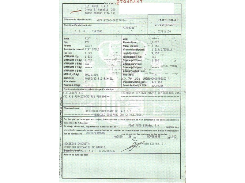 fiat stilo del año 2003