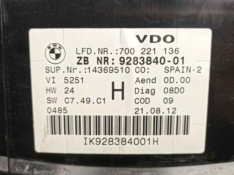 Recambio de cuadro instrumentos para bmw x1 (e84) xdrive 18 d referencia OEM IAM 9283840 14369510 