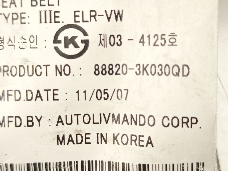 Recambio de cinturon seguridad delantero derecho para hyundai sonata v (nf) 2.0 crdi referencia OEM IAM 888203K030QD  