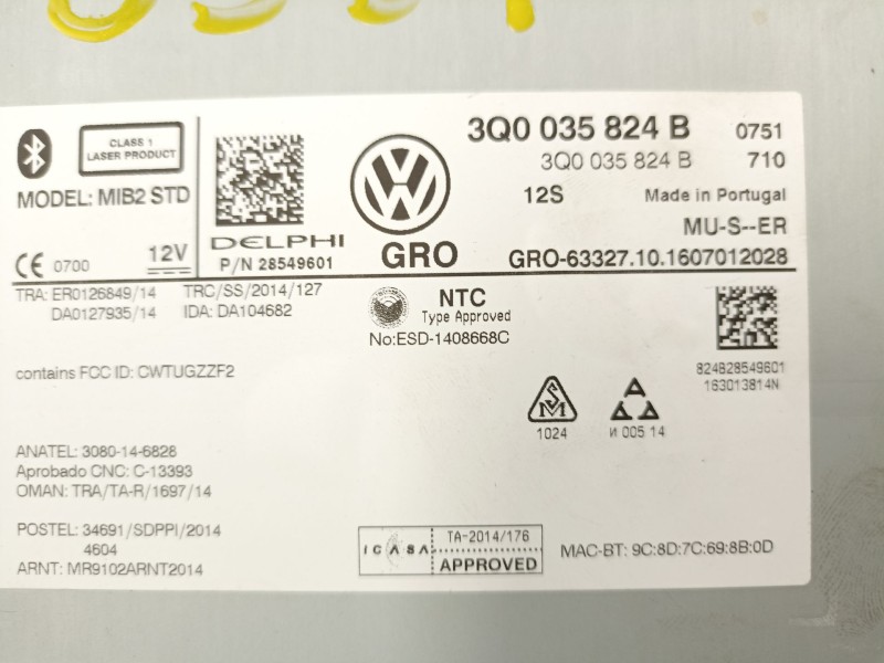 Recambio de radio cd/mp3 para volkswagen tiguan (ad1, ax1) 2.0 tdi referencia OEM IAM 7C0919606  3Q0035824B