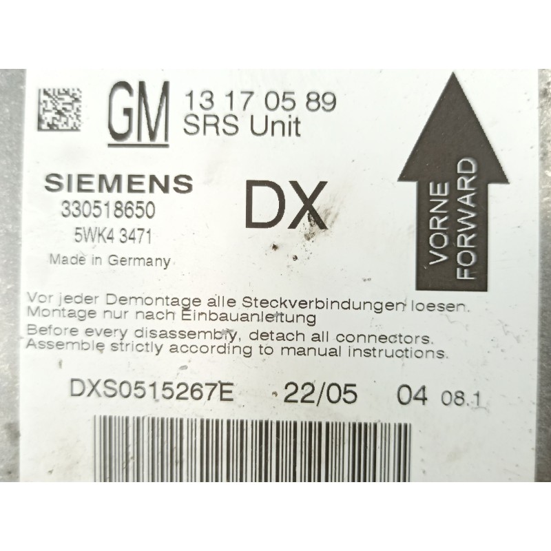 Recambio de centralita airbag para opel vectra c gts (z02) 1.9 cdti (f68) referencia OEM IAM 13170589 330518650 