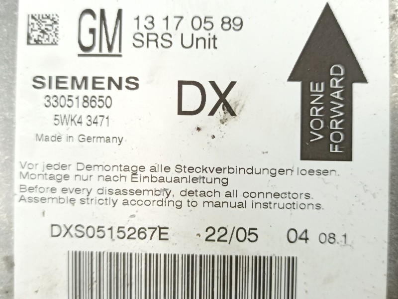 Recambio de centralita airbag para opel vectra c gts (z02) 1.9 cdti (f68) referencia OEM IAM 13170589 330518650 