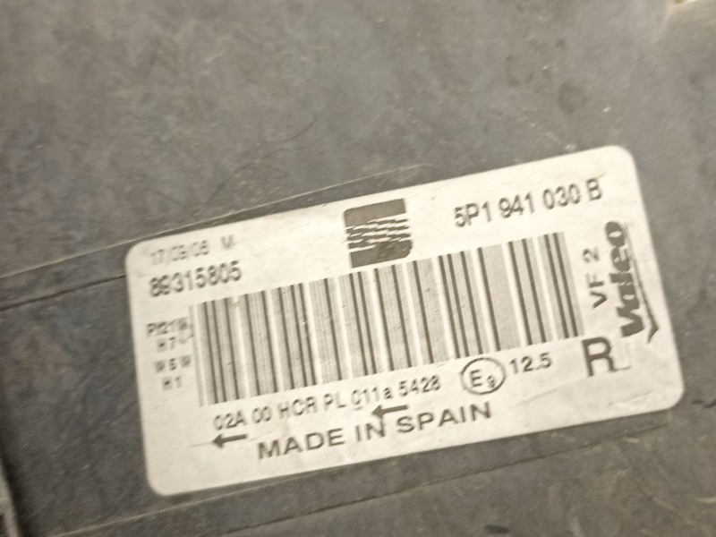 Recambio de faro derecho para seat altea (5p1) 1.9 tdi referencia OEM IAM 5P1941030B 89315805 