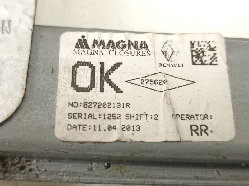 Recambio de elevalunas trasero derecho para dacia sandero ambiance referencia OEM IAM 827202131R  