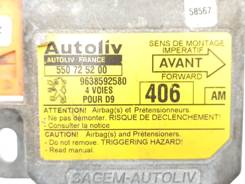 Recambio de centralita airbag para peugeot 406 2.0 hdi referencia OEM IAM 9638592580 550725200 