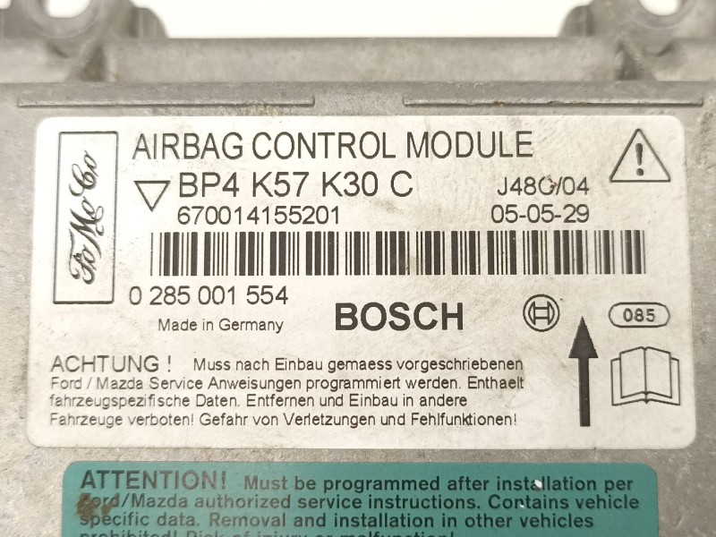 Recambio de centralita airbag para mazda 3 1.6 td referencia OEM IAM BP4K57K30C 0285001554 