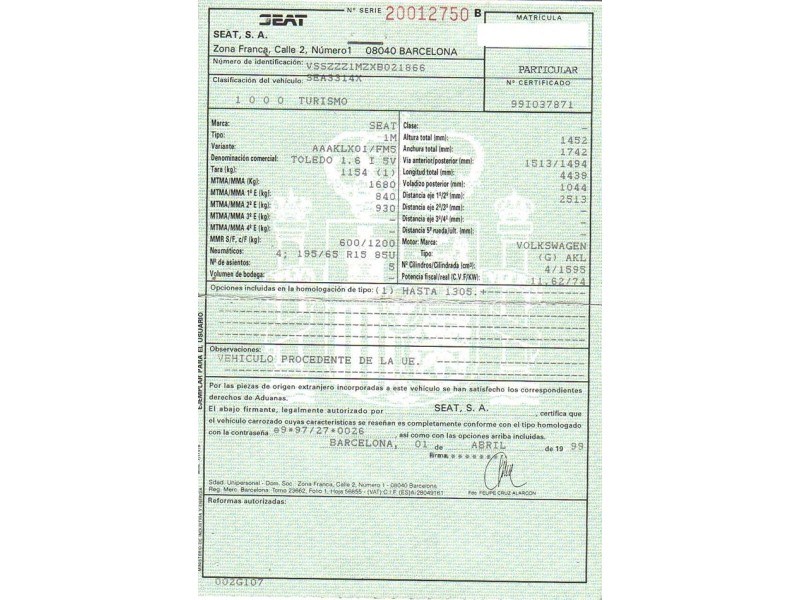 seat toledo del año 1999