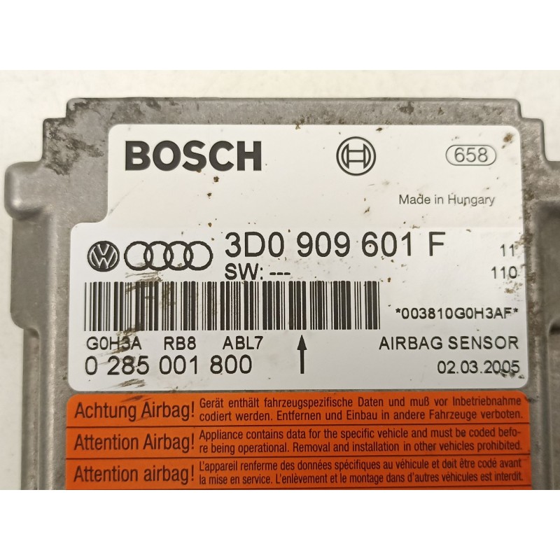 Recambio de centralita airbag para volkswagen touareg (7la, 7l6, 7l7) 5.0 v10 tdi referencia OEM IAM 3D0909601F 0285001800 