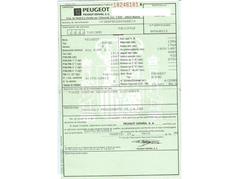 peugeot 406 del año 1998