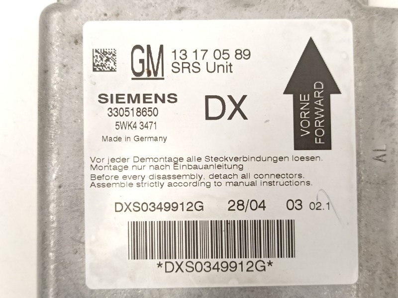 Recambio de centralita airbag para opel vectra c (z02) 1.9 cdti (f69) referencia OEM IAM 13170589 5WK43471 