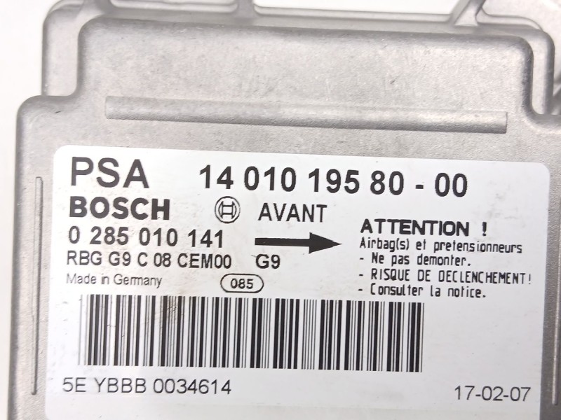 Recambio de centralita airbag para citroën jumpy ii furgoneta 2.0 hdi 120 referencia OEM IAM 1401019580 0285010141 
