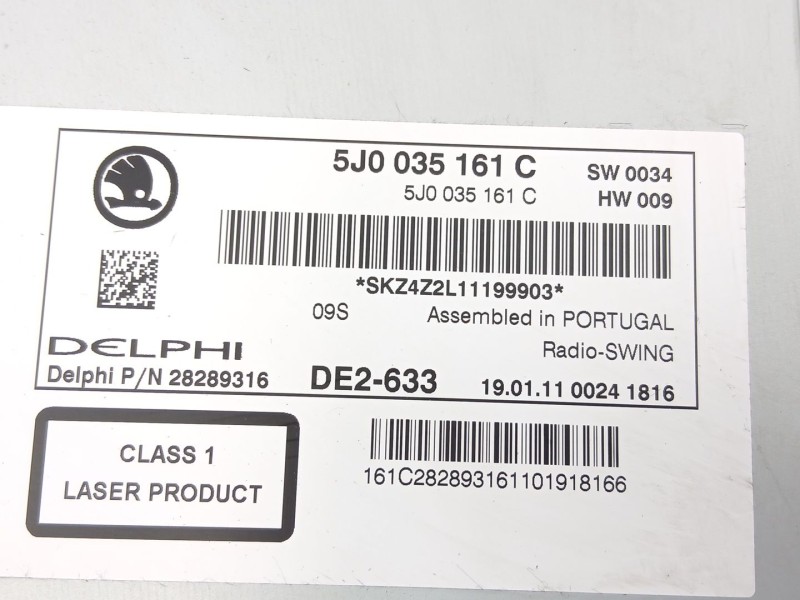 Recambio de radio cd/mp3 para skoda fabia ii (542) 1.6 tdi referencia OEM IAM 5J0035161C  