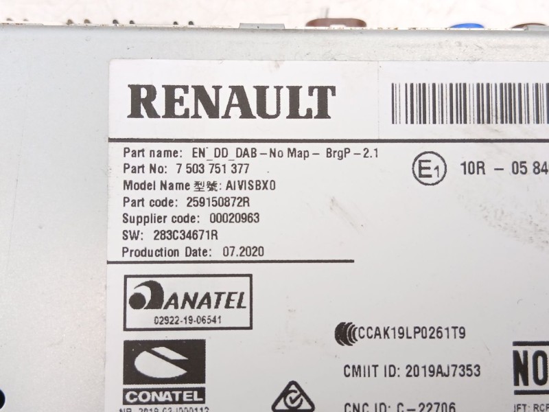 Recambio de radio cd/mp3 para renault captur ii (hf_) tce 130 (hfmf) referencia OEM IAM 280346419R 2591A6575R 283C34671R