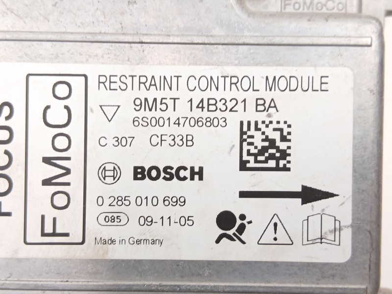 Recambio de centralita airbag para ford focus 1.6 tdci d/g8db referencia OEM IAM 9M5T14B321BA 0285010699 