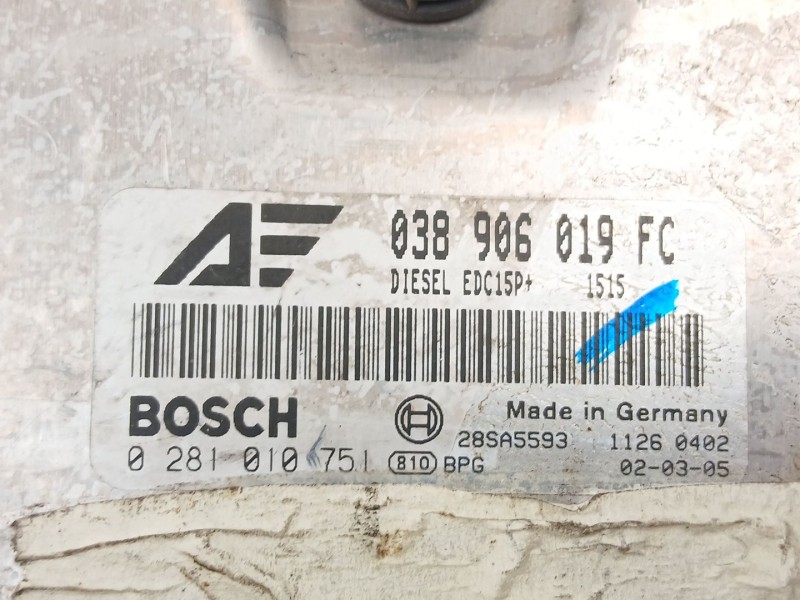 Recambio de centralita para seat alhambra (7v8, 7v9) 1.9 tdi referencia OEM IAM 038906019FC 0281010751 