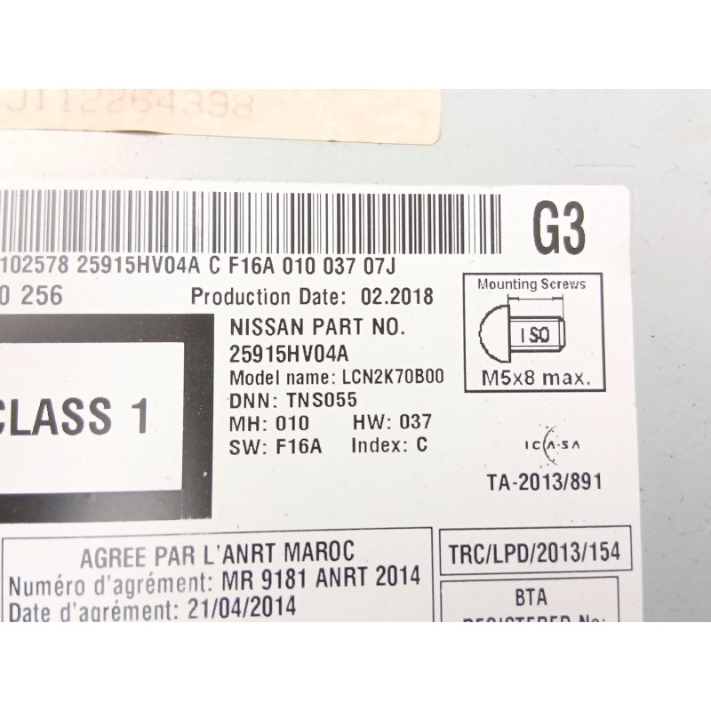 Recambio de radio cd/mp3 para nissan qashqai ii (j11, j11_) 1.2 dig-t referencia OEM IAM 25915HV04A  