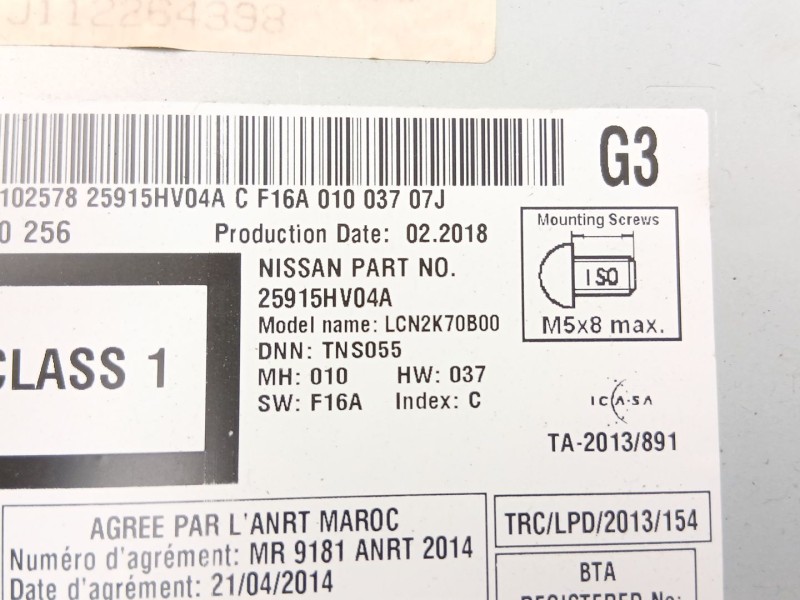 Recambio de radio cd/mp3 para nissan qashqai ii (j11, j11_) 1.2 dig-t referencia OEM IAM 25915HV04A  