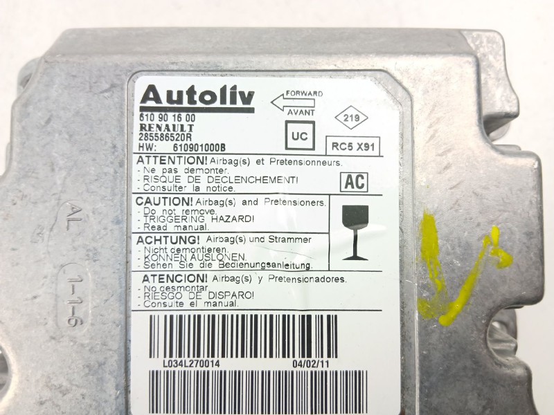 Recambio de centralita airbag para renault laguna grandtour iii dynamique referencia OEM IAM 285586520R  610901600