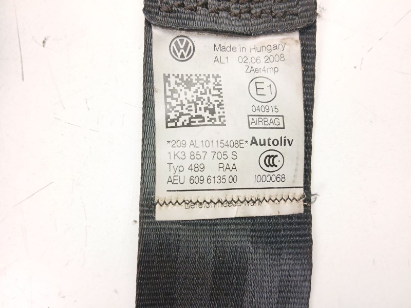 Recambio de cinturon seguridad delantero izquierdo para volkswagen golf 1.9 tdi v-bxe referencia OEM IAM 1K3857705S  