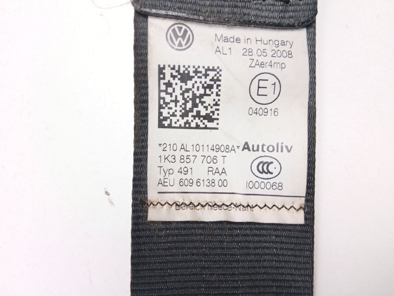 Recambio de cinturon seguridad delantero derecho para volkswagen golf 1.9 tdi v-bxe referencia OEM IAM 1K3857706T  