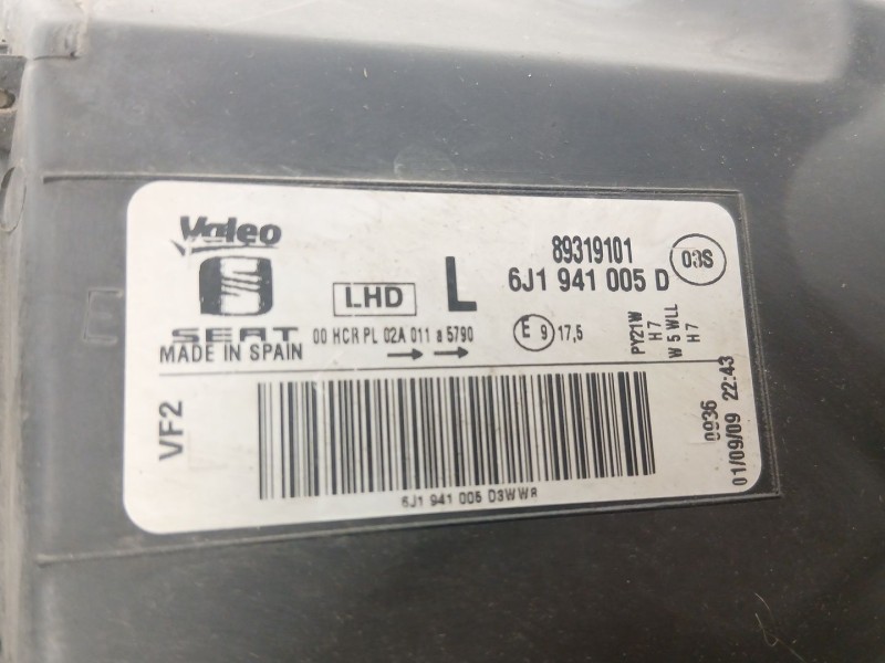 Recambio de faro izquierdo para seat ibiza iv (6j5, 6p1) 1.6 tdi referencia OEM IAM 6J1941005D 89319101 