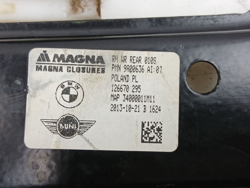 Recambio de elevalunas trasero derecho para mini mini countryman (r60) cooper sd referencia OEM IAM 9800636  