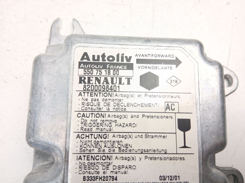 Recambio de centralita airbag para renault kangoo (kc0/1_) 1.9 dti (kc0u) referencia OEM IAM 8200098401 550751800 