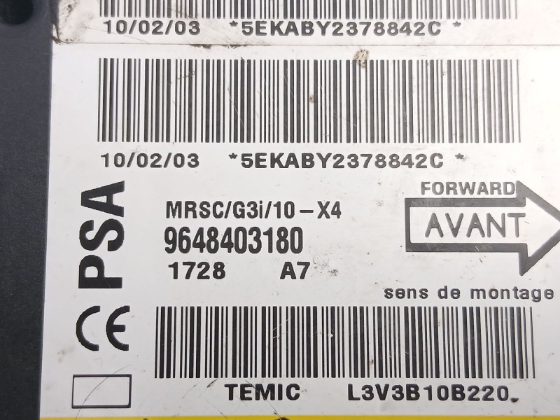 Recambio de centralita airbag para citroën c5 i (dc_) 2.0 hdi (dcrhzb, dcrhze) referencia OEM IAM 9648403180  