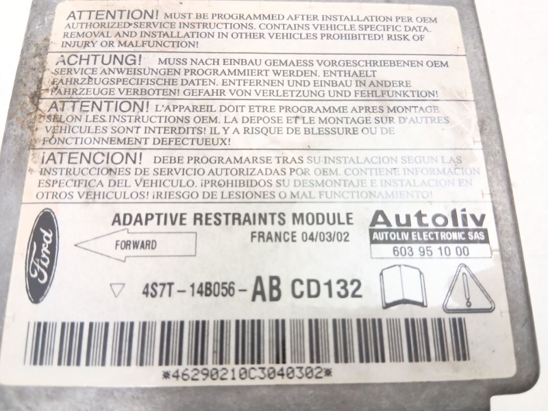 Recambio de centralita airbag para ford mondeo iii sedán (b4y) 2.0 tdci referencia OEM IAM 4S7T14B056AB  603951000