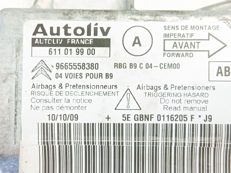 Recambio de centralita airbag para citroën berlingo multispace (b9) 1.6 hdi 90 referencia OEM IAM 9665558380 611019900 