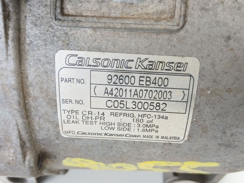 Recambio de compresor aire acondicionado para nissan navara np300 (d40) 2.5 dci 4wd referencia OEM IAM 92600EB400  